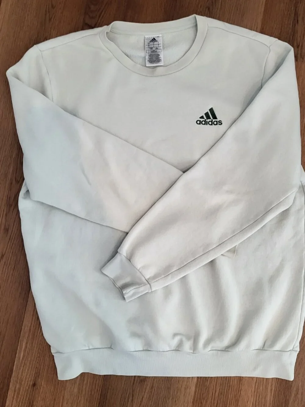 Adidas Men’s Large Crewneck Sweatshirt Cream Green Logo Fleece Pullover